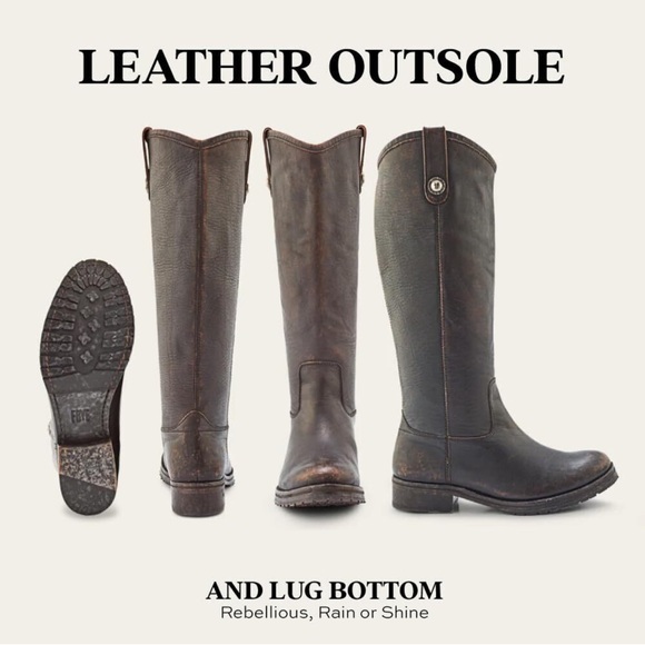 LIKE NEW FRYE Melissa Double Button Lug Distressed Charcoal Leather Riding Boots - Picture 16 of 16